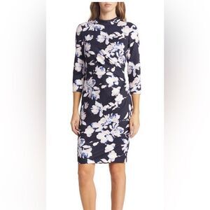 Mock Neck Drape Detail Sheath Dress
Eliza J